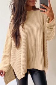 Apricot Plain Side Slits Oversized Sweater (size: (US 12-14)L)
