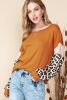 Brown Leopard and Glitter Patchwork Long Sleeve T-Shirt