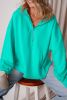 Aruba Blue Half Zipper Kangaroo Pockets Drop Shoulder Hoodie