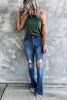 Blank Tank Top - Green Casual Solid Color Crew Neck Tank Top Customized