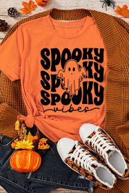 Orange Casual SPOOKY Ghost Print Graphic Tee (size: (US24-26)3XL)