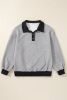 Light Grey Texture Patchwork Button Collared Sweatshirt