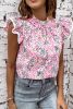 Pink Abstract Floral Print Flutter Sleeves Top
