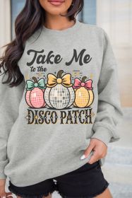 Gray Disco Ball Bowknot Pumpkin Graphic Crewneck Sweatshirt (size: (US 20-22)2XL)