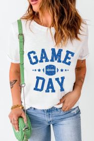 White GAME DAY Rugby Football Graphic Crewneck T Shirt (size: (US 12-14)L)