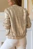 Pale Khaki Metallic Zip Up Baseball Pocket Jacket