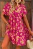 Rose Floral Short Sleeve Surplice Neck Ruffled Mini Dress