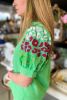 Green Leopard Embroidered Sleeve Textured Blouse