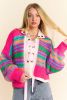 Rose Striped Puff Sleeve Open Front Cardigan