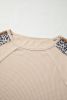 Beige Waffle Knit Leopard Print Pullover Long Sleeve Top