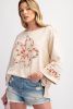 Beige Flower Exposed Seam Patchwork Loose Top