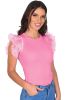 Strawberry Pink Layered Ruffle Shoulder Ribbed T Shirt