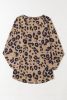 Brown Leopard Split V Neck Long Sleeve Shirt