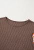Coffee Ruffle Floral Sleeve Patchwork Waffle Top