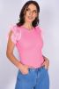 Strawberry Pink Layered Ruffle Shoulder Ribbed T Shirt