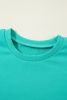 Aruba Blue Plain O Neck High Low Hem Pullover Sweatshirt