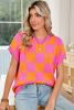Strawberry Pink Colorblock Plaid Knit Dolman Tee