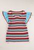 Multicolour Striped V Neck Ruffle Short Sleeve Knitted Top