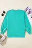 Aruba Blue Plain O Neck High Low Hem Pullover Sweatshirt