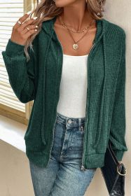 Evergreen Ribbed Zip Front Drawstring Hoodie (size: (US 12-14)L)