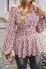 Pink Floral Bubble Sleeve Long Sleeve Top
