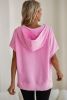 Bonbon Half Zipper Kangaroo Pocket Short Sleeve Hoodie