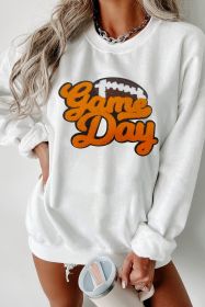 White Chenille Game Day Rugby Football Pattern Pullover Sweatshirt (size: (US 20-22)2XL)
