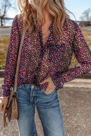 Grape Wine Polka Dot Printed Buttoned Shirt (size: (US 12-14)L)