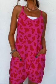 Rose Red Leopard Pocketed V Neck Sleeveless Romper (size: (US 8-10)M)