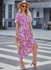 Abstract Print Wrap V Neck Flutter Sleeve Mid Length Summer Dress