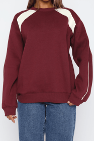 Burgundy Casual Colorblock Loose Tunic Sweatshirt (size: (US 8-10)M)
