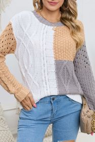 Brown Casual Colorblock Mixed Textured Sweater (size: (US 8-10)M)