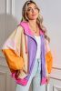 Grapefruit Orange Oversized Colorblock Patchwork Full Zipped Hoodie