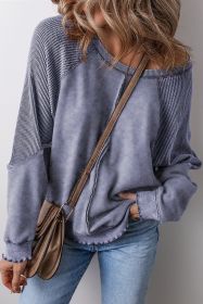 Sail Blue Waffle Knit Patchwork Raglan Sleeve Sweatshirt (size: (US 12-14)L)