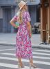 Abstract Print Wrap V Neck Flutter Sleeve Mid Length Summer Dress