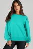 Aruba Blue Plain O Neck High Low Hem Pullover Sweatshirt