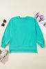 Aruba Blue Plain O Neck High Low Hem Pullover Sweatshirt