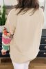 Beige Leopard Patchwork Sleeve Split Plus Size Sweatshirt