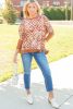Geometric Print Ribbed Contrast Long Sleeve Top