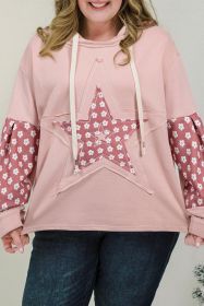 Delicacy Star Patched Floral Sleeve Plus Size Hoodie (size: (US 14W-16W)1X)