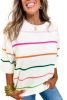 White Striped Half Sleeve Drop Shoulder Sweater