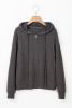 Dark Grey Ribbed Zip Front Drawstring Hoodie