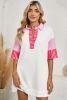 White Stripe Colorblock Sleeve Collared Mini Dress
