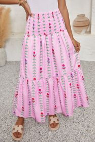 Pink Smocked Waist Tiered Maxi Skirt (size: (US 8-10)M)