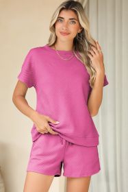 Strawberry Pink 2Pcs Solid Textured Drawstring Shorts Set (size: (US 8-10)M)