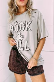 Gray Rock & Roll Graphic Ripped Oversized Tee (size: (US 8-10)M)