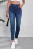 Ashleigh Blue Multiple Pockets Straight Leg Washed Stretchy Knit Jeans