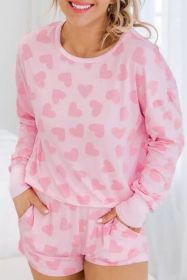 Pink Heart Print Long Sleeve Top and Shorts Loungewear Set (size: (US 8-10)M)