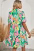 Green Floral Puff Sleeve Buttoned Babydoll Dress