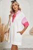 White Stripe Colorblock Sleeve Collared Mini Dress